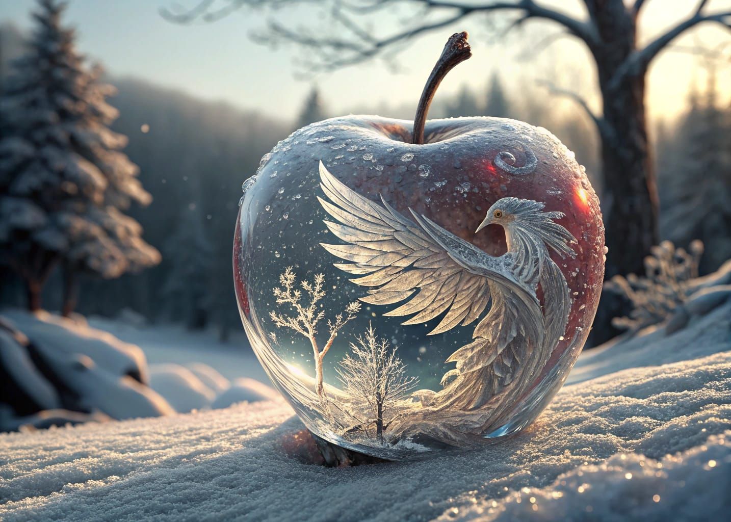 Hyperrealistic Glass Apple Captured in Ethereal Beauty