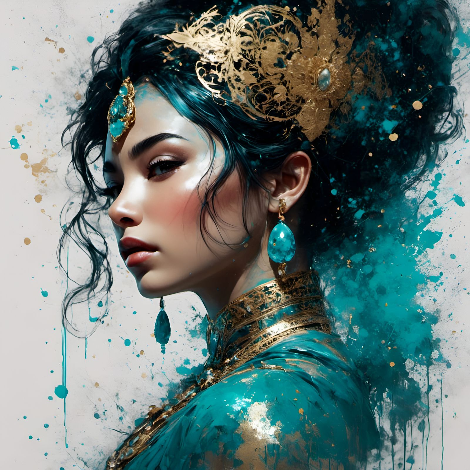 Gorgeous Princess Jasmine Portrait in Splatter Graffiti Styl...