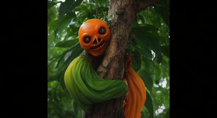 Rotten Orange Tree Monster in Surreal Ecosystem