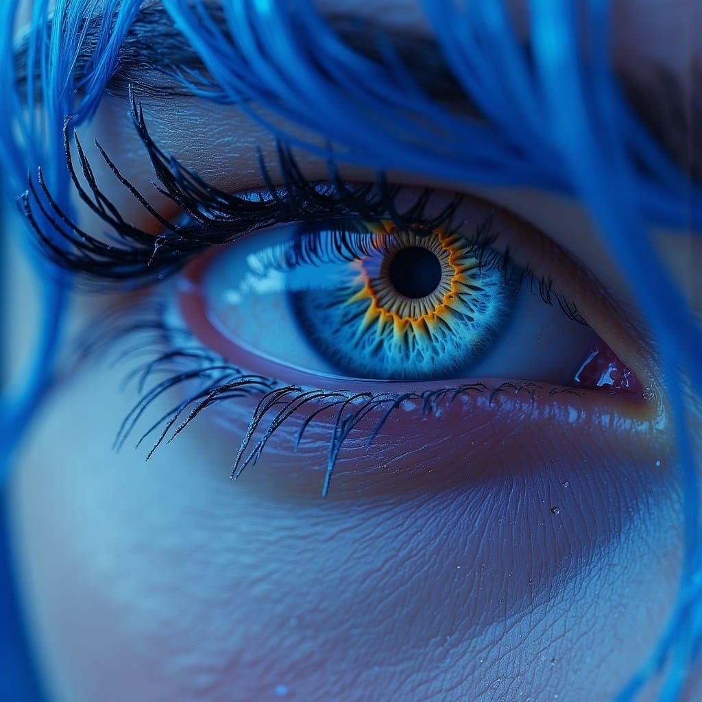 Winking Woman with Blue Hair: Dark Fantasy Illustration