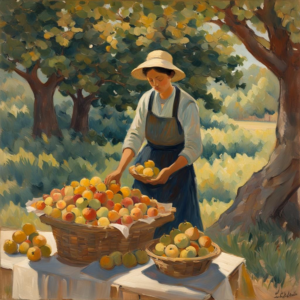 Fruit Seller Amidst Oak Foliage in Les Nabis Style