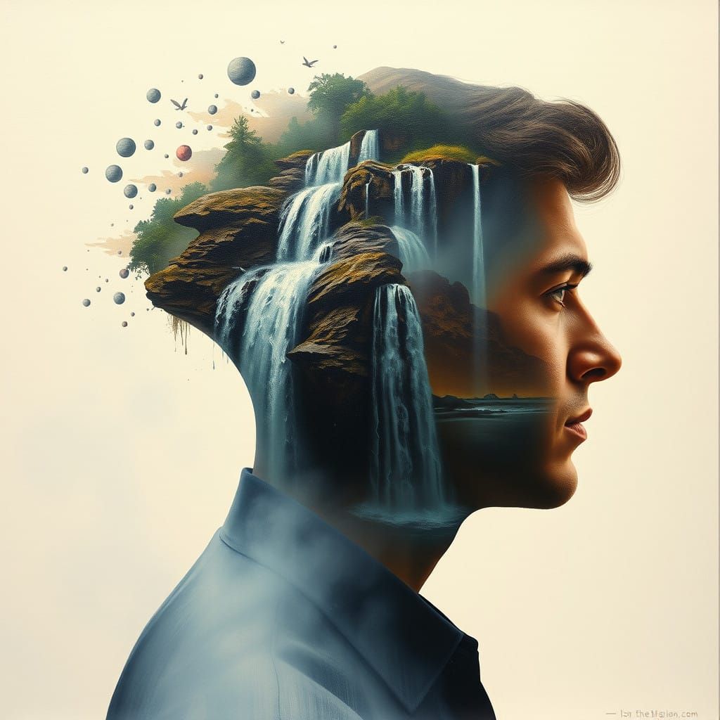 A Mind's Surreal Landscape: Oil Painting of Contemplative Th...