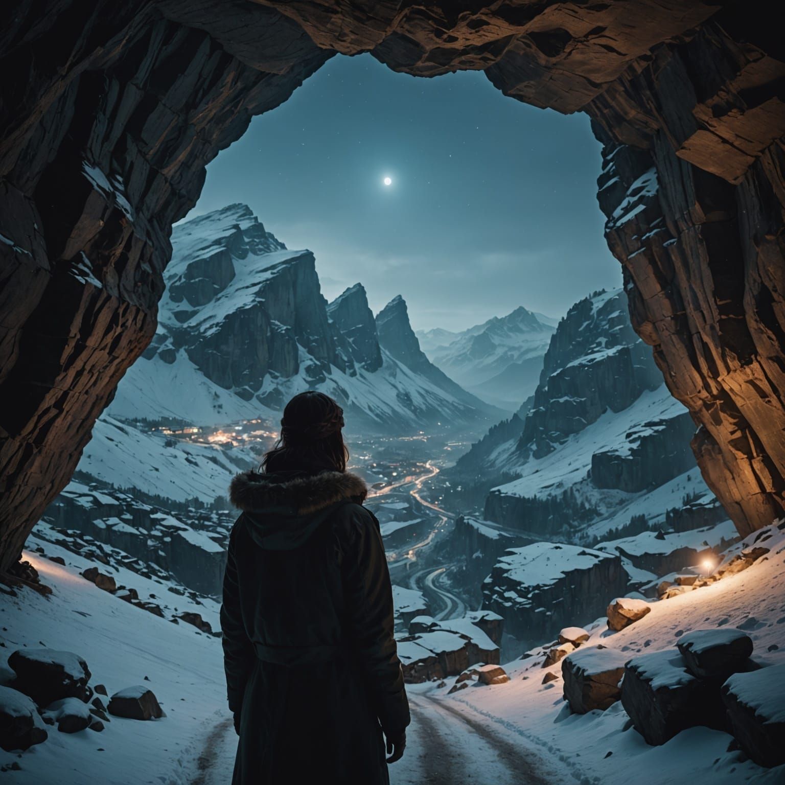 Snowy Mountain View from Cave, Film Photography