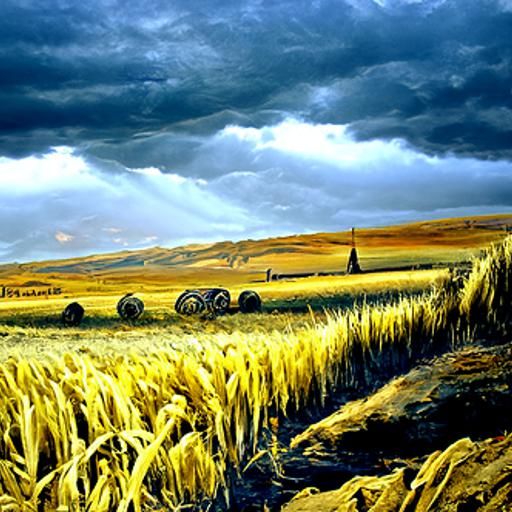 Wheat Field Landscape Before the Rain, in Oil Painting Style