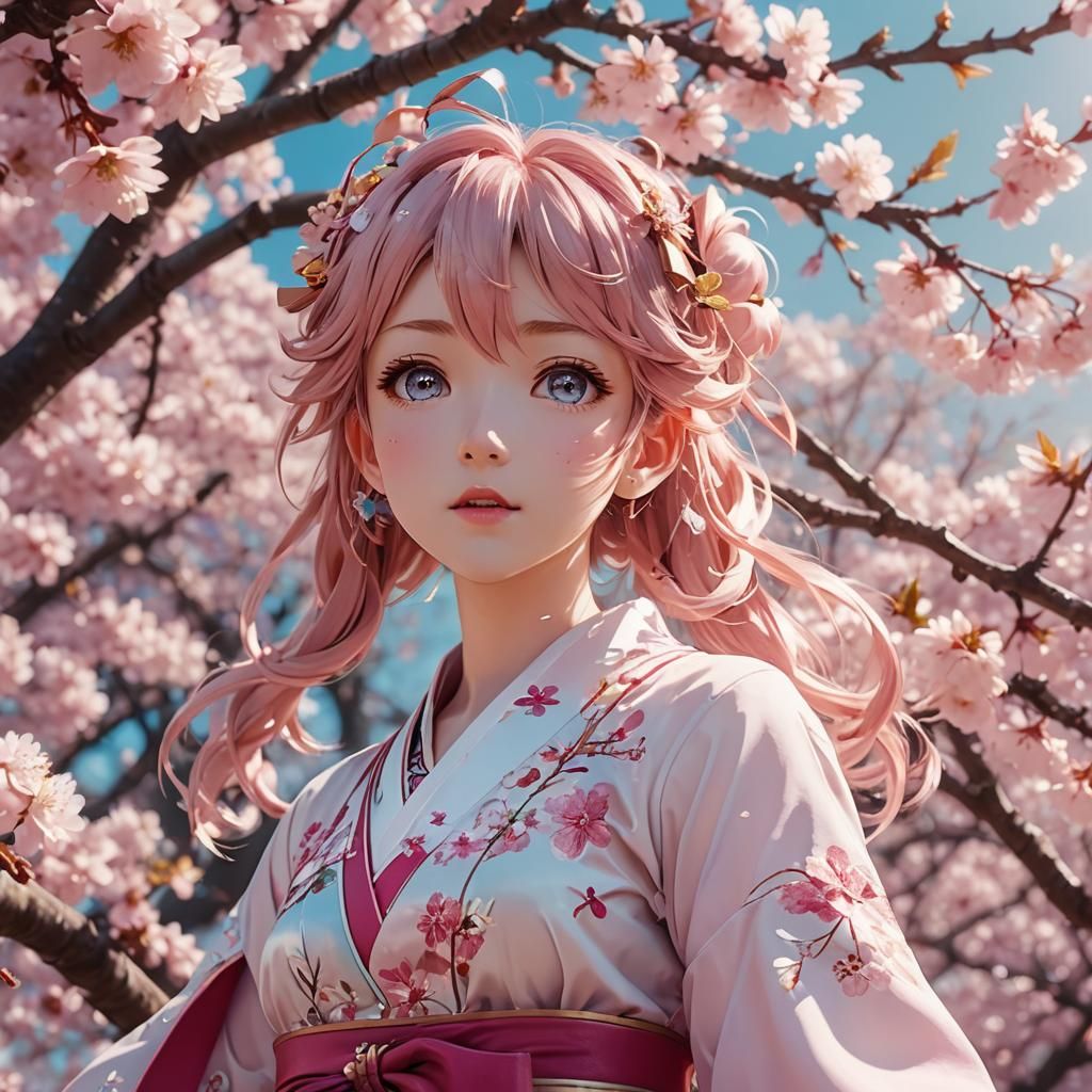 Sakura Miku Singing in Anime Key Visual Style