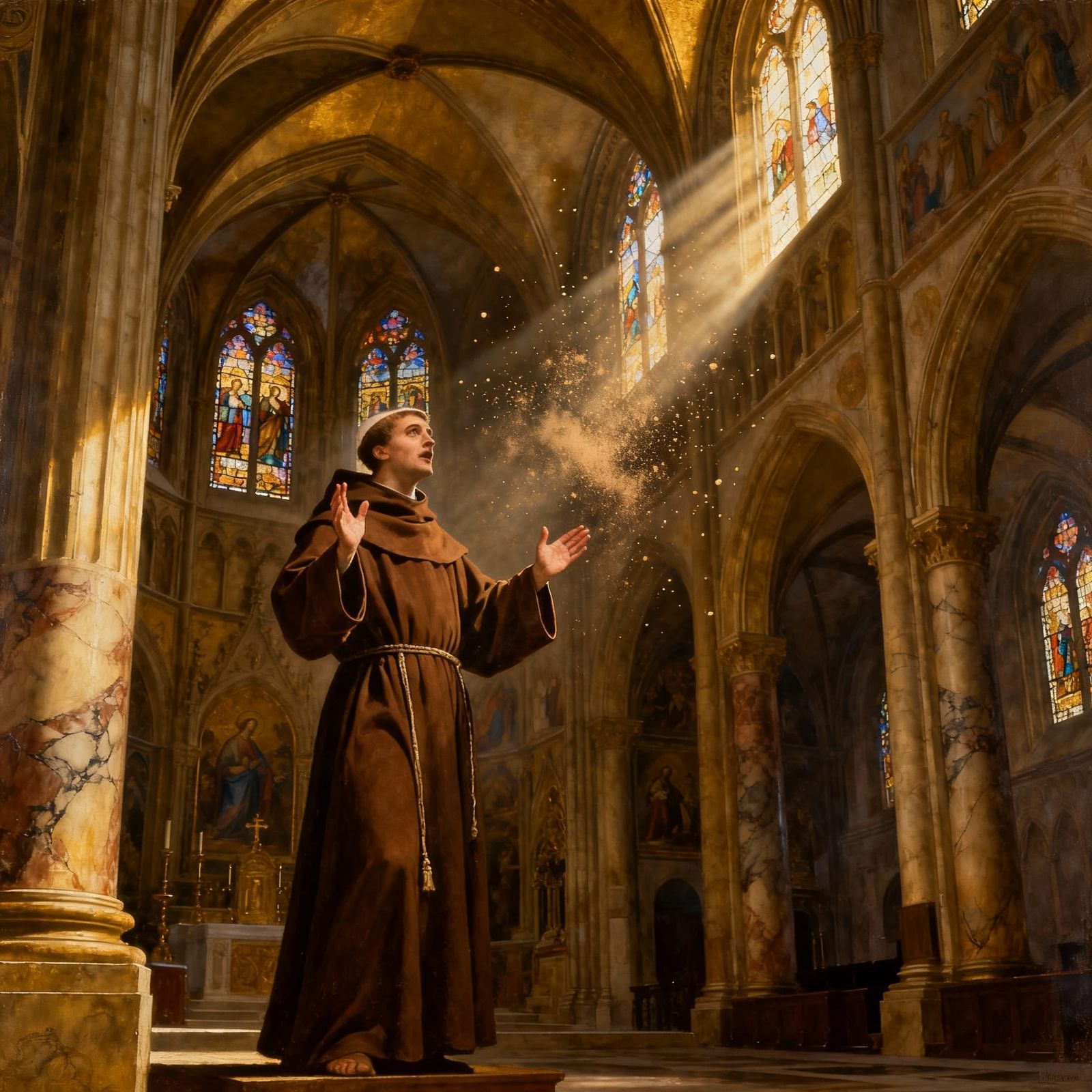 Saint Thomas Aquinas Sermonizing in Gothic Cathedral