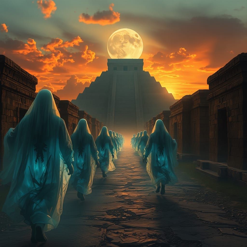 Ethereal Spirits Descend Upon Ancient Pyramid of the Moon