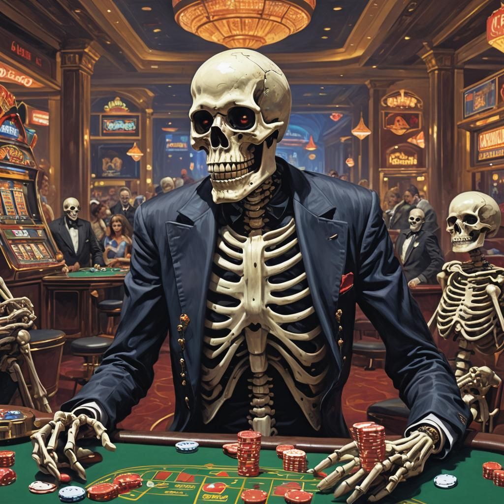 Sinister Skeleton Gambling in a Casino
