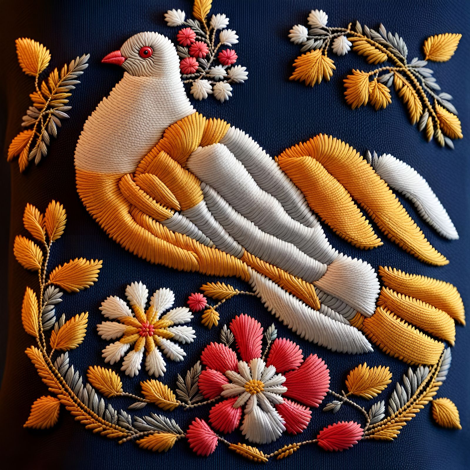 Ukrainian Embroidery Dove of Peace in Gold and Silver