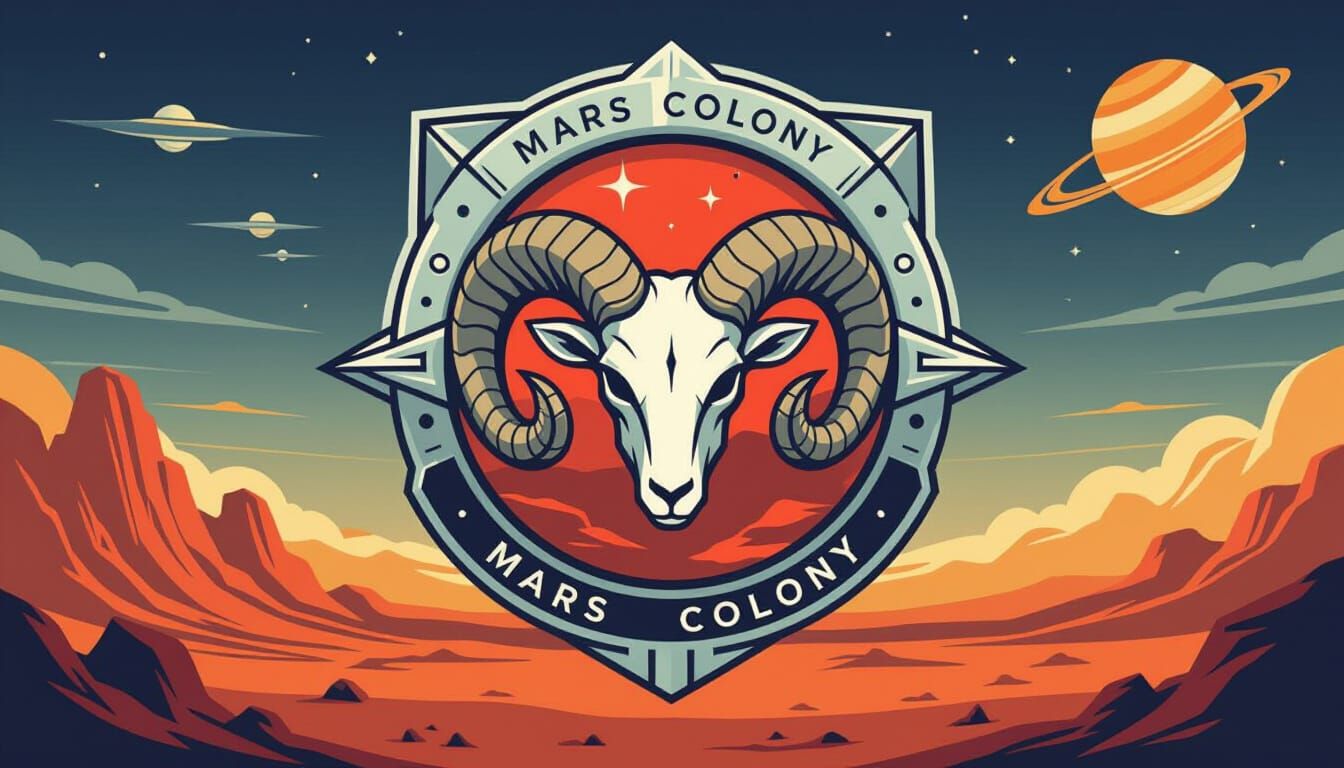 Futuristic Mars Colony Logo with Ram Horns