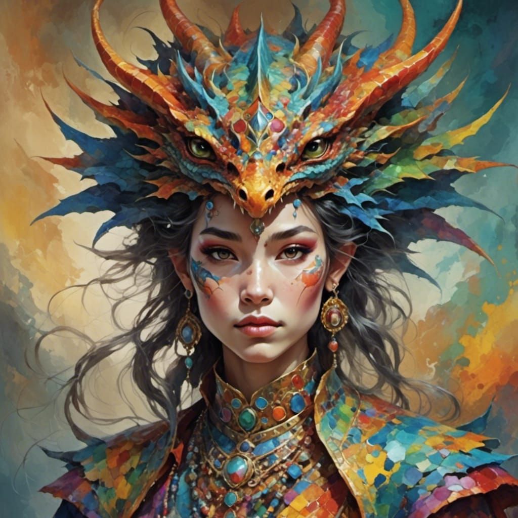 Colorful Dragon Queen in Fantasy Style