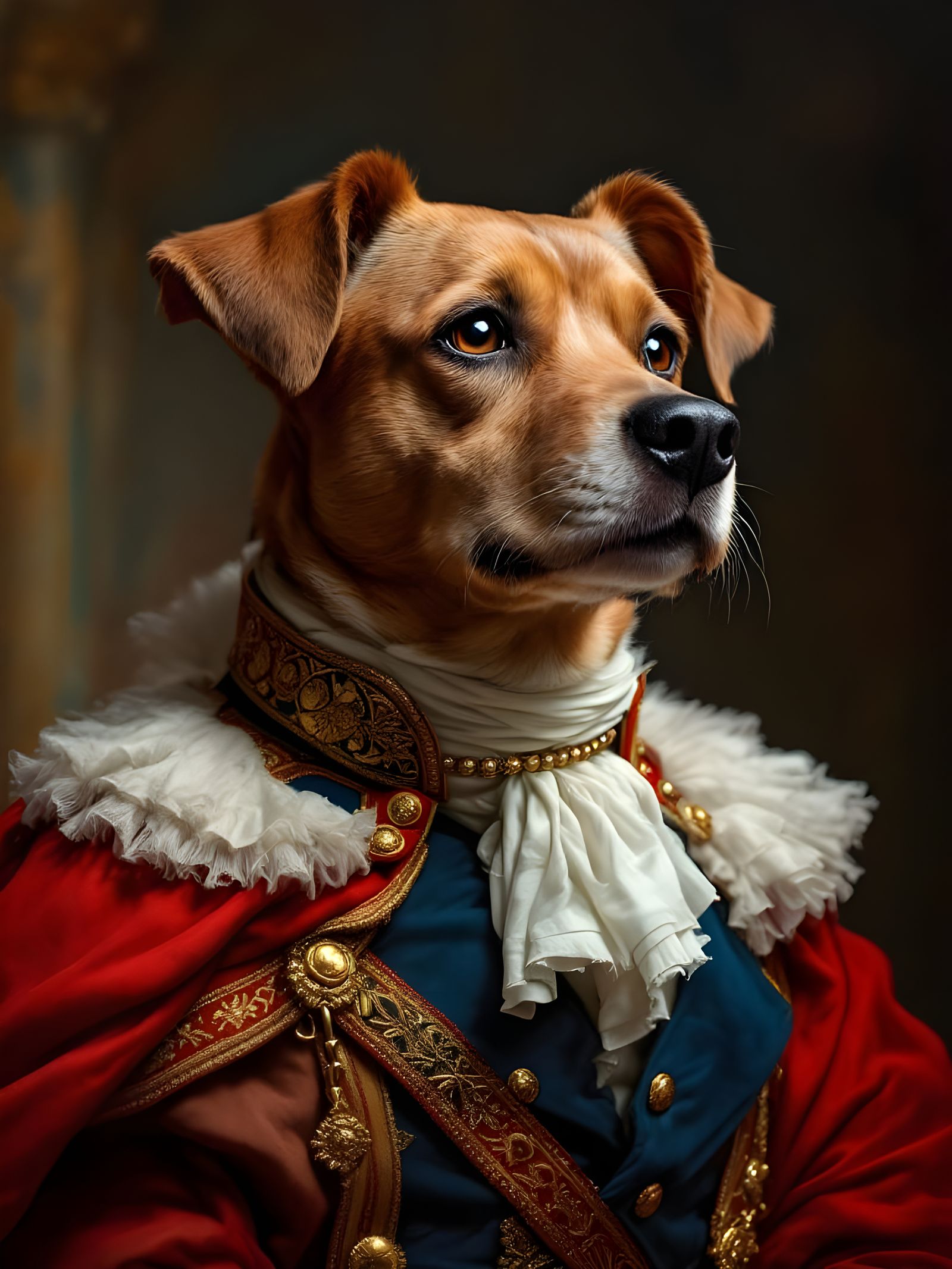 Regal Dog Napoleon Portrait in Art Nouveau Style