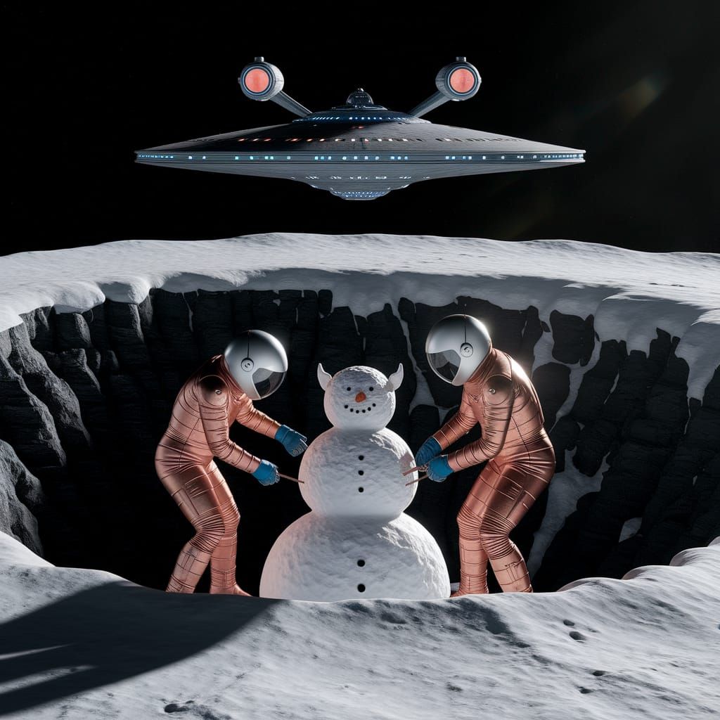 Astronauts Reed and Mayweather build a Snow-Vulcan on Archer's Comet, (Star Trek Enterprise: "Breaking the Ice)