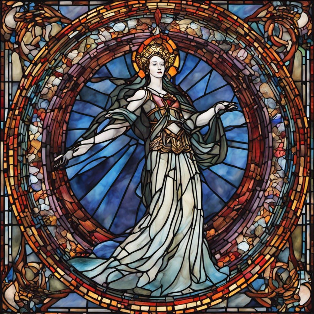 Queen of Sorrows Dances in Stained Glass Style
