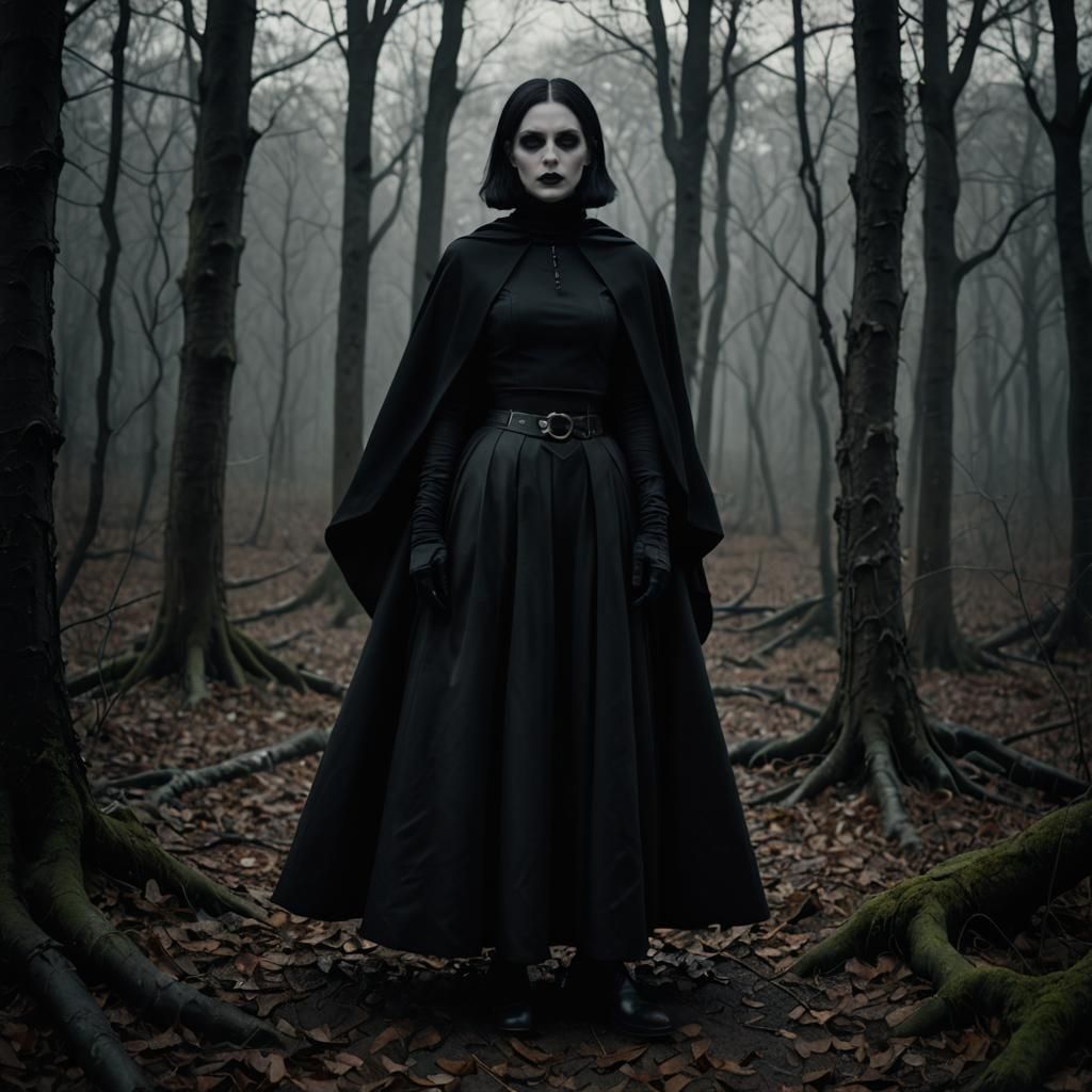 Pale Vampire Woman in Goth Fashion, Hyperrealistic Photograp...