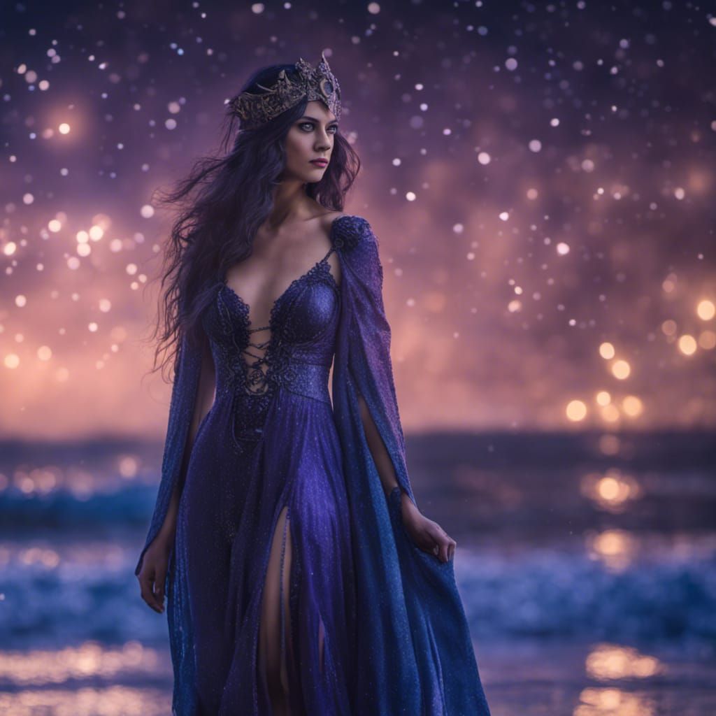 Gothic Goddesses Walk Under Starry Night Sky