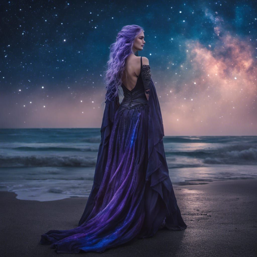 Gothic Goddess Morrighan and Nyx by the Ocean