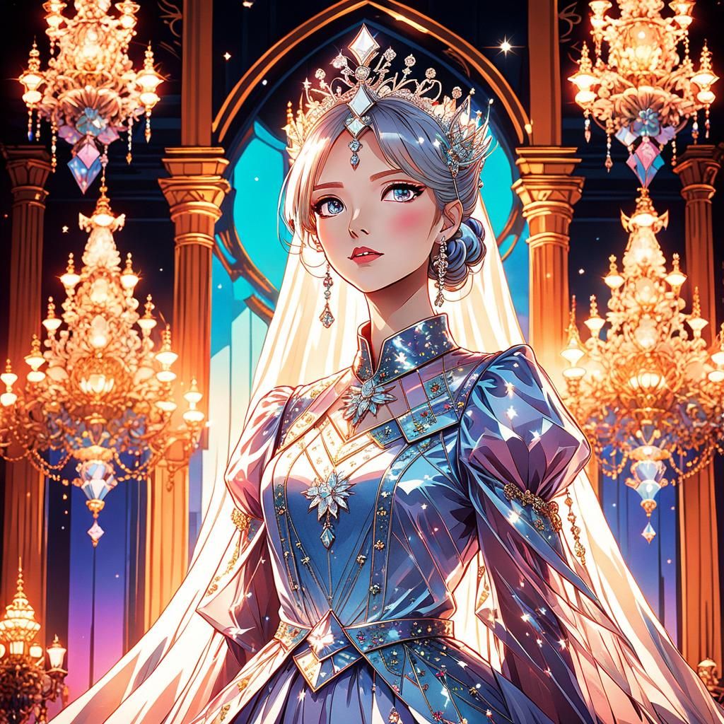 Anime Queen in Diamond Outfit in Grand Ballroom