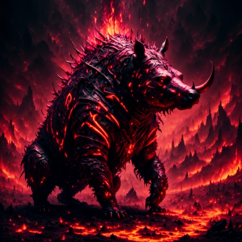 Fiery Rhino with Glowing Runes