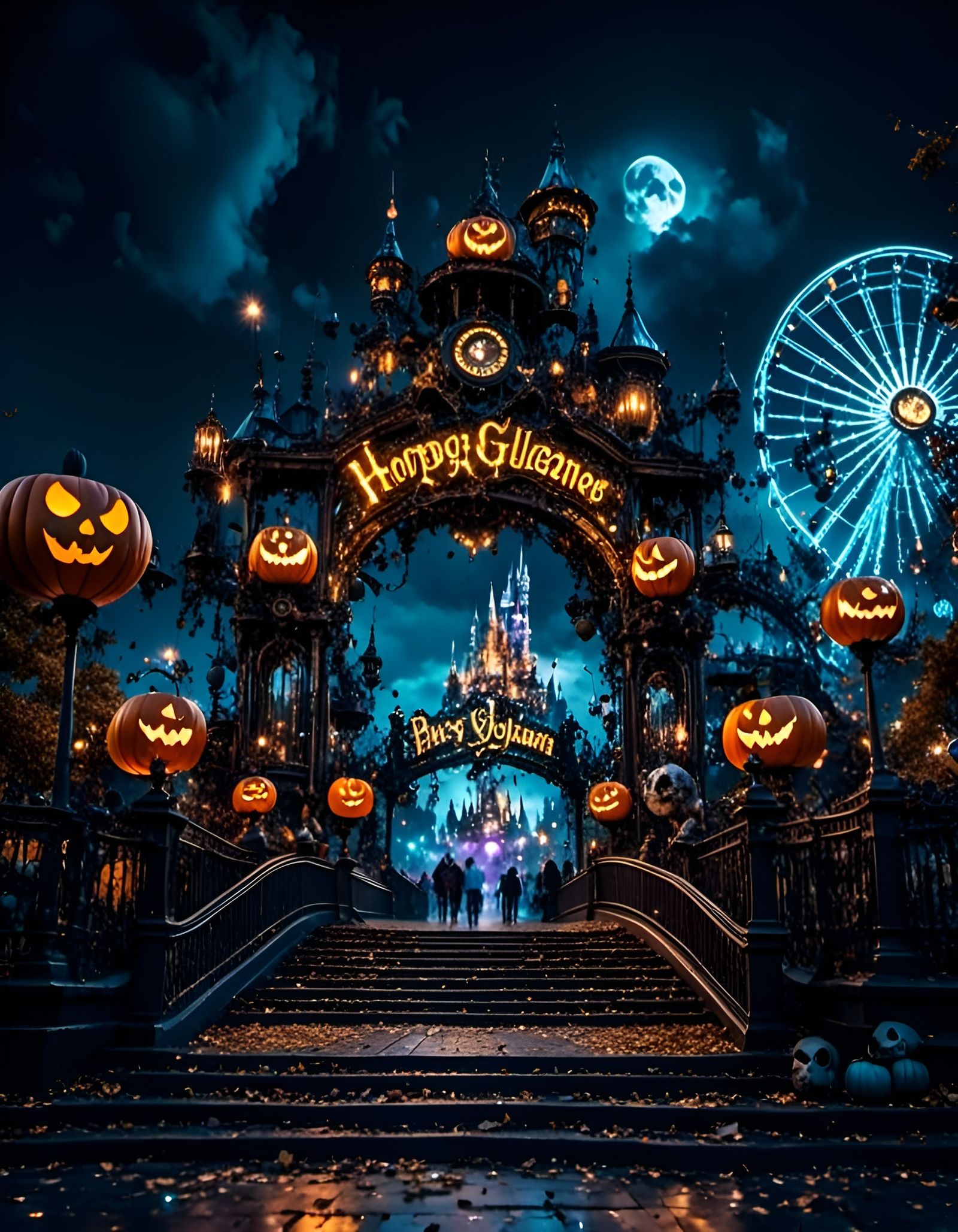 Spooky Theme Park Entrance in Photorealistic 8k