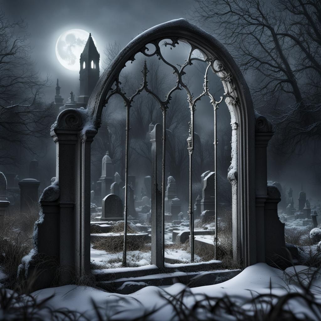 Haunted Victorian Graveyard Seen Through Smashed Window