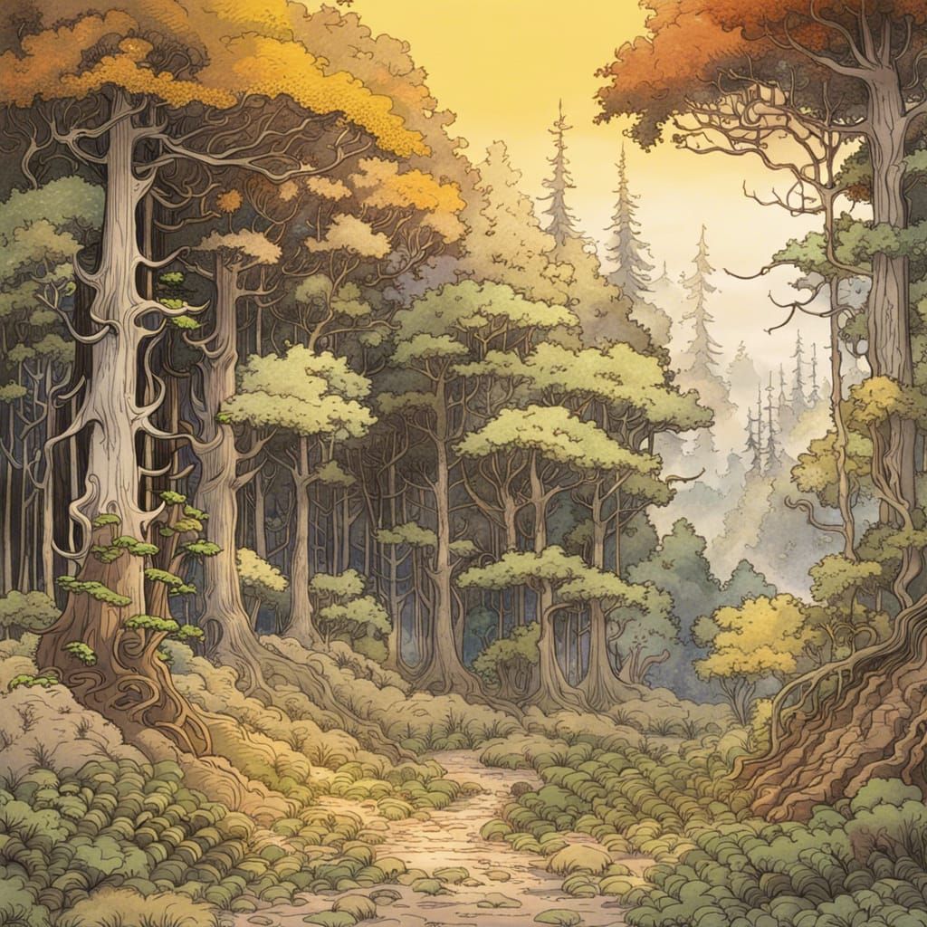 Colorful Anime Clearing in Rackham-esque Forest