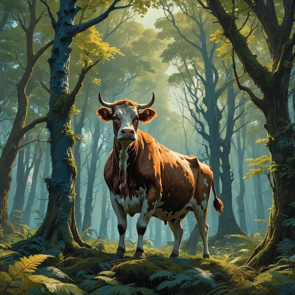 Cow Named Dash in Mystical Forest Concept Art
