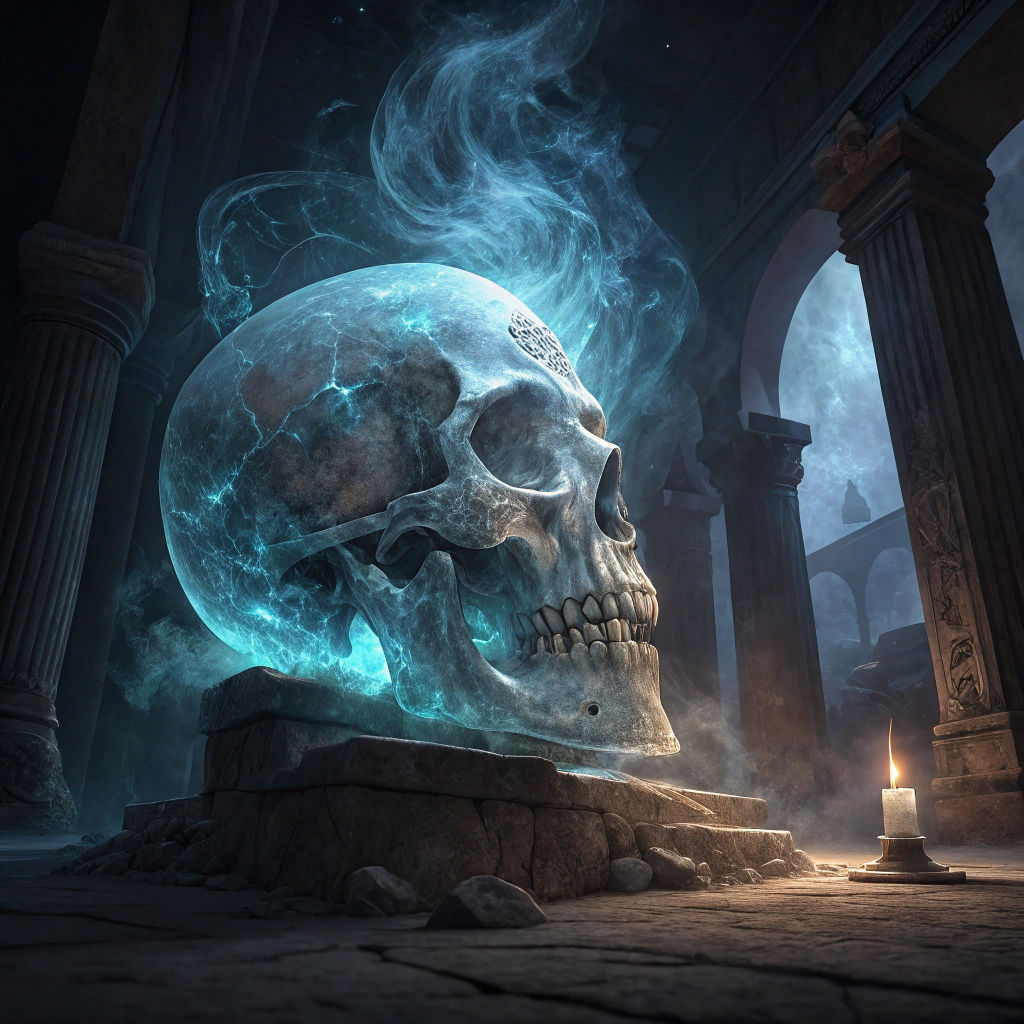 Mystical Crystal Skull in Ancient Temple
