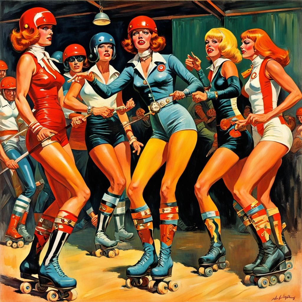Vintage 70s Roller Derby in Pulp Art Style