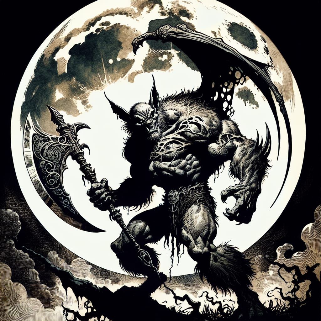 Menacing Werewolf Under Full Moon in Comic Art Style