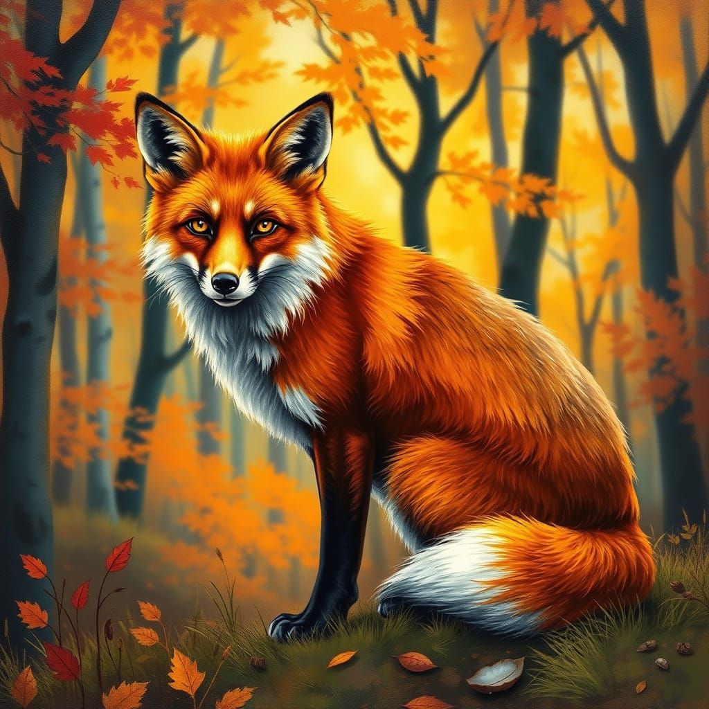 Majestic Rusty-Red Fox in Autumnal Forest