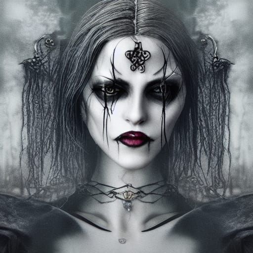 Gothic Androgynous Figure in Hyperrealistic Style