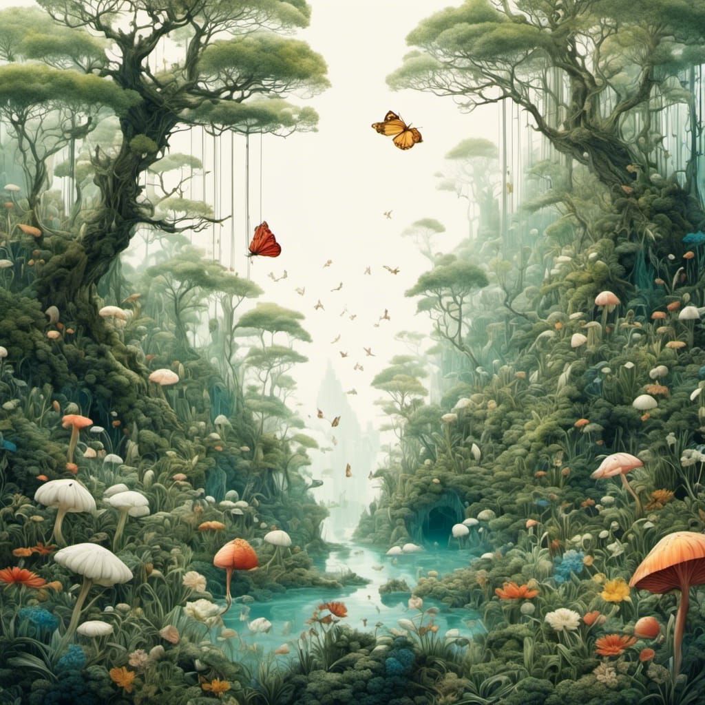 Minimalist Surreal Nature Illustration on White