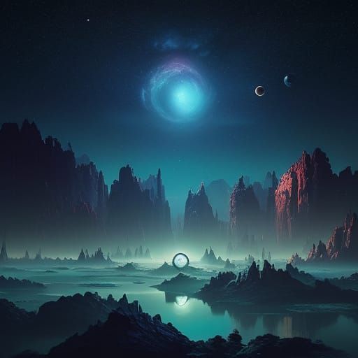 Galactic Blue Cosmos with Vibrant Planets