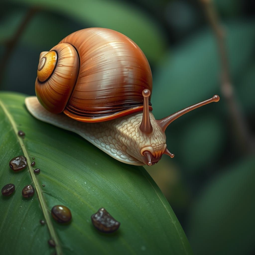 Snail with Shiny Shell and Green Eyes