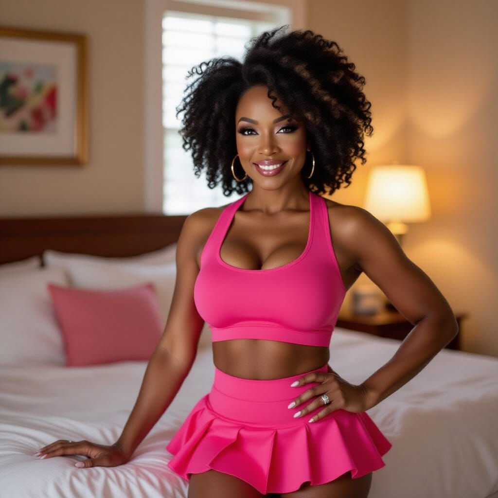 Mature Black Woman Posing in Cheerleader Outfit