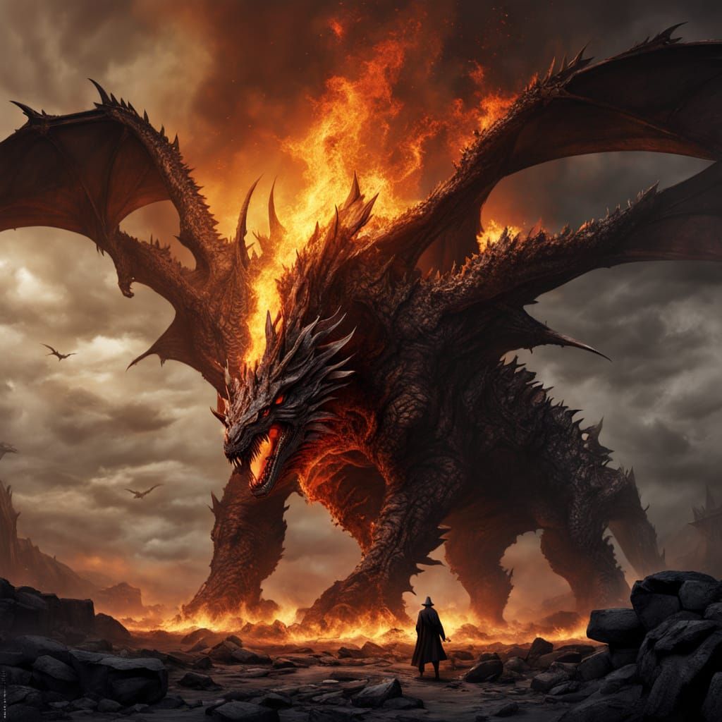 Epic Dark Fantasy Dragon of Apocalypse Fire