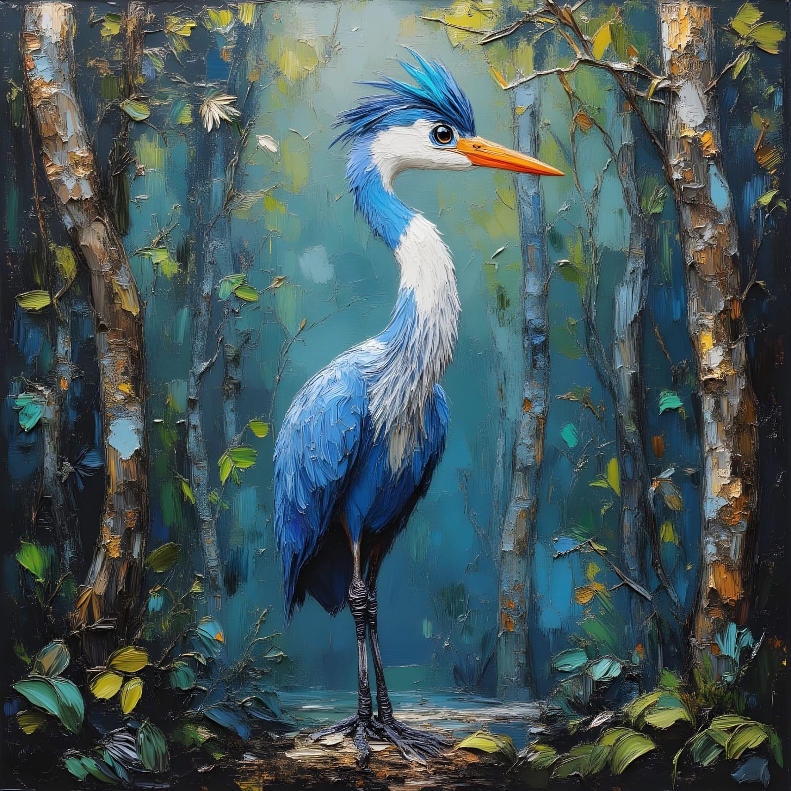 Majestic Blue Heron in Art Nouveau Dreamscape