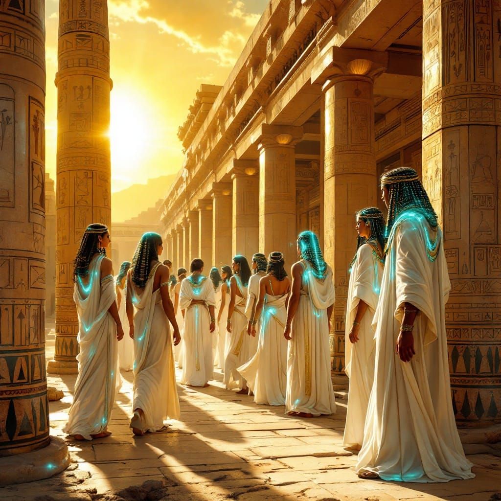 Ancient Egyptian Temple Scene with Atlantean Cultural Exchan...