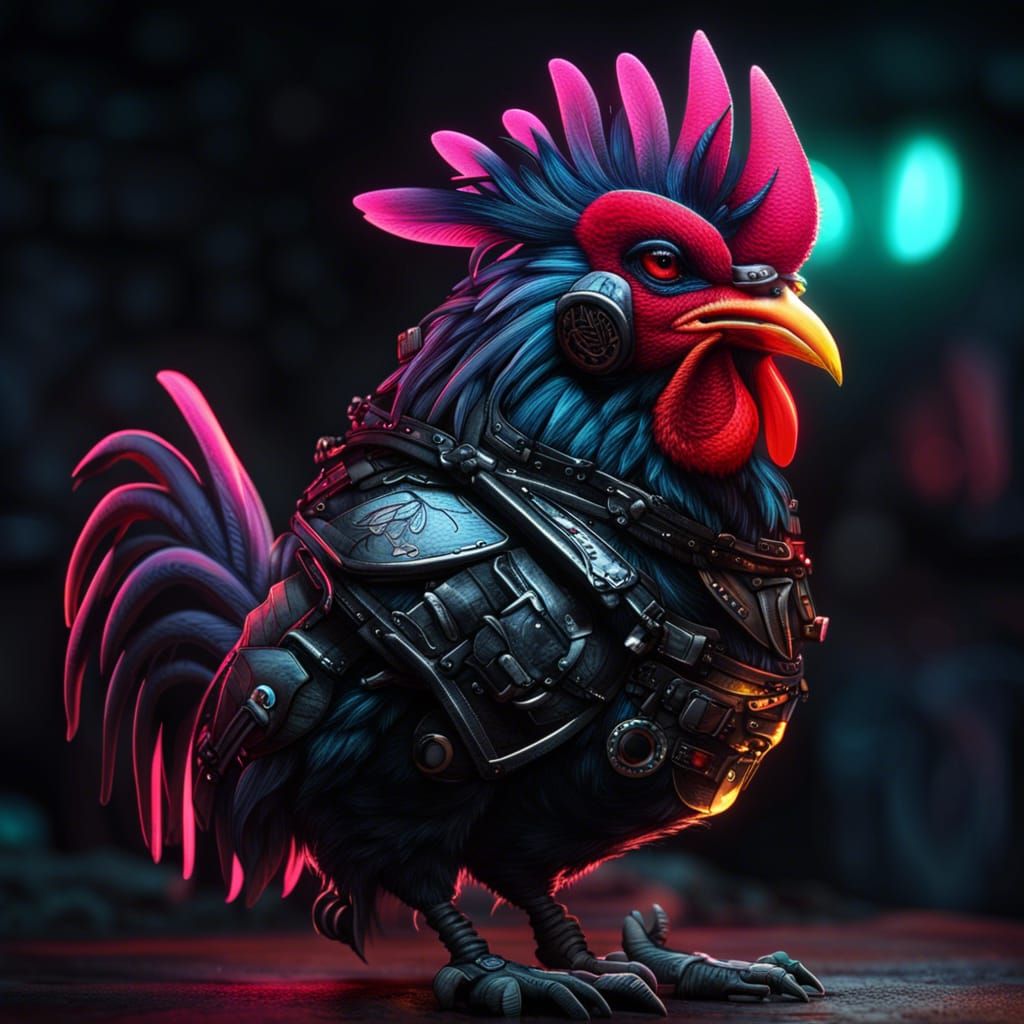 Biopunk Rooster Thug in Neon Luminescence