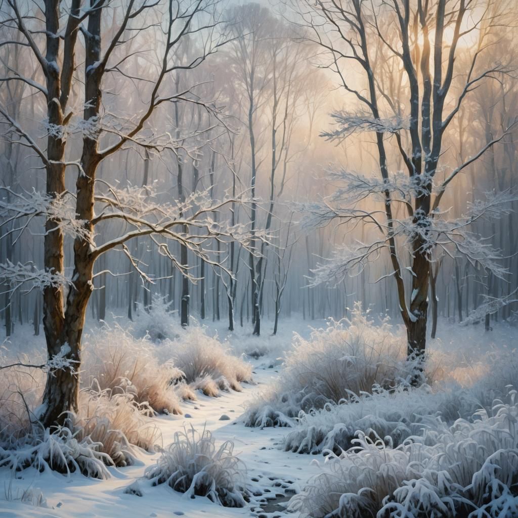 Snowy Forest in Impressionist Winter Wonderland