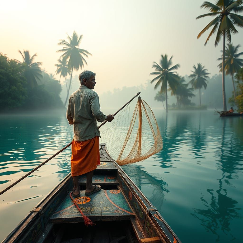 Fisherman's Life in Southeast Asian Serenity