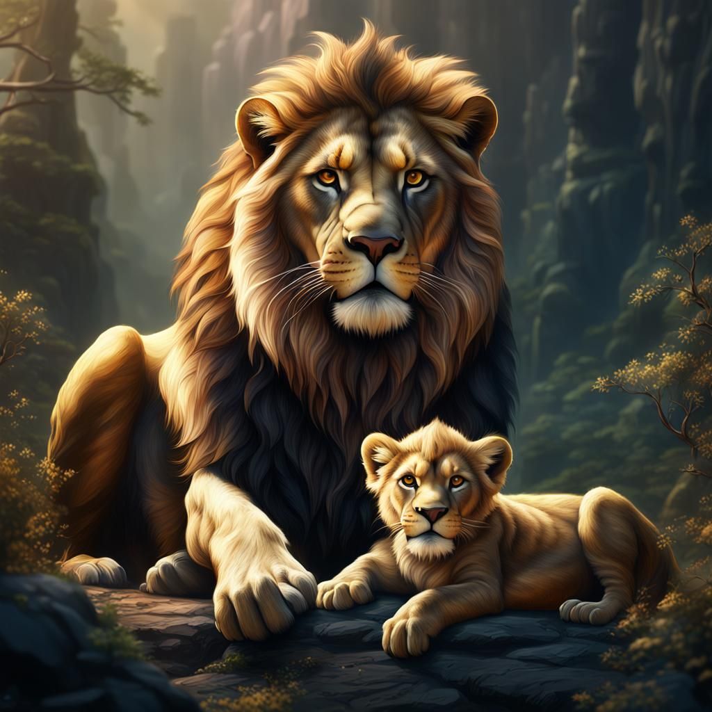 Lioness and Cub: Detailed Matte Painting