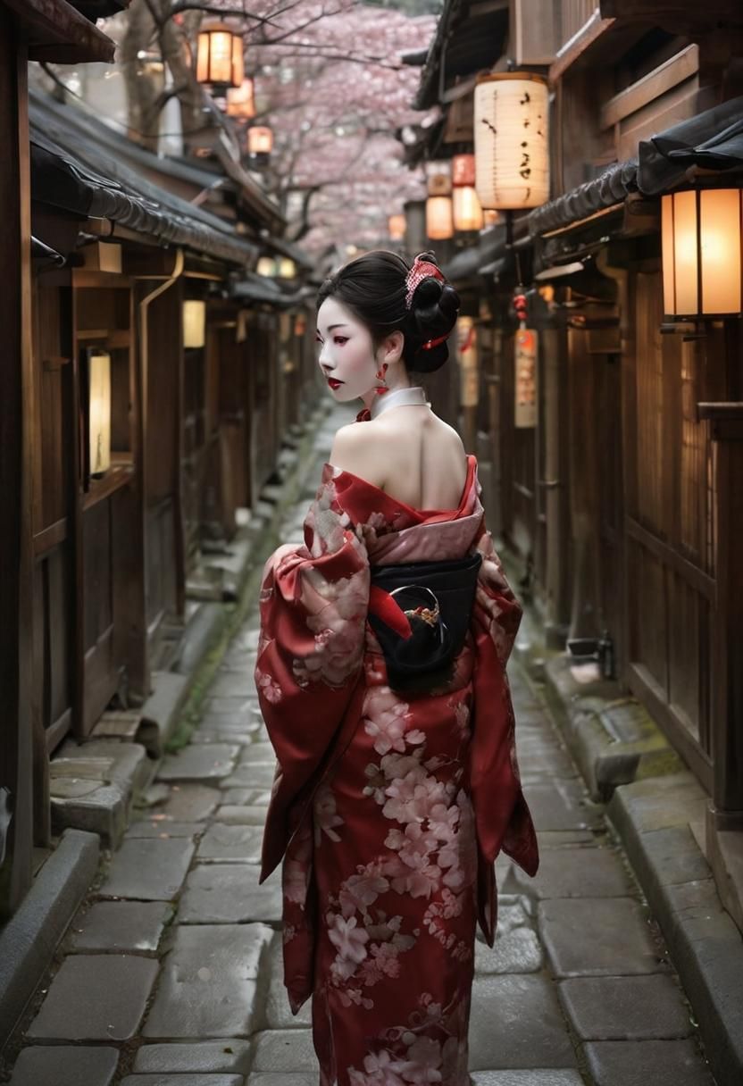 Geisha in Kyoto's Old Quarter: Digital Art