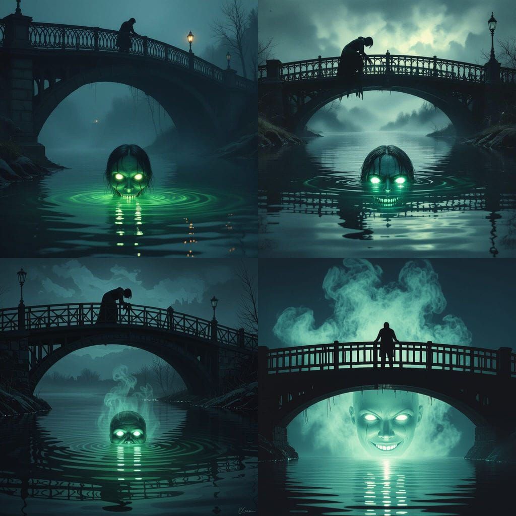 Horror Scene: Pale Face Stares From Dark River