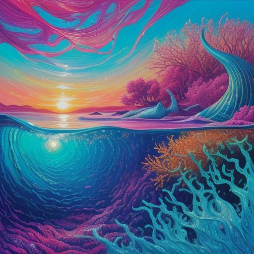 Surreal Sea Creature Emerge from Fuchsia Lagoon