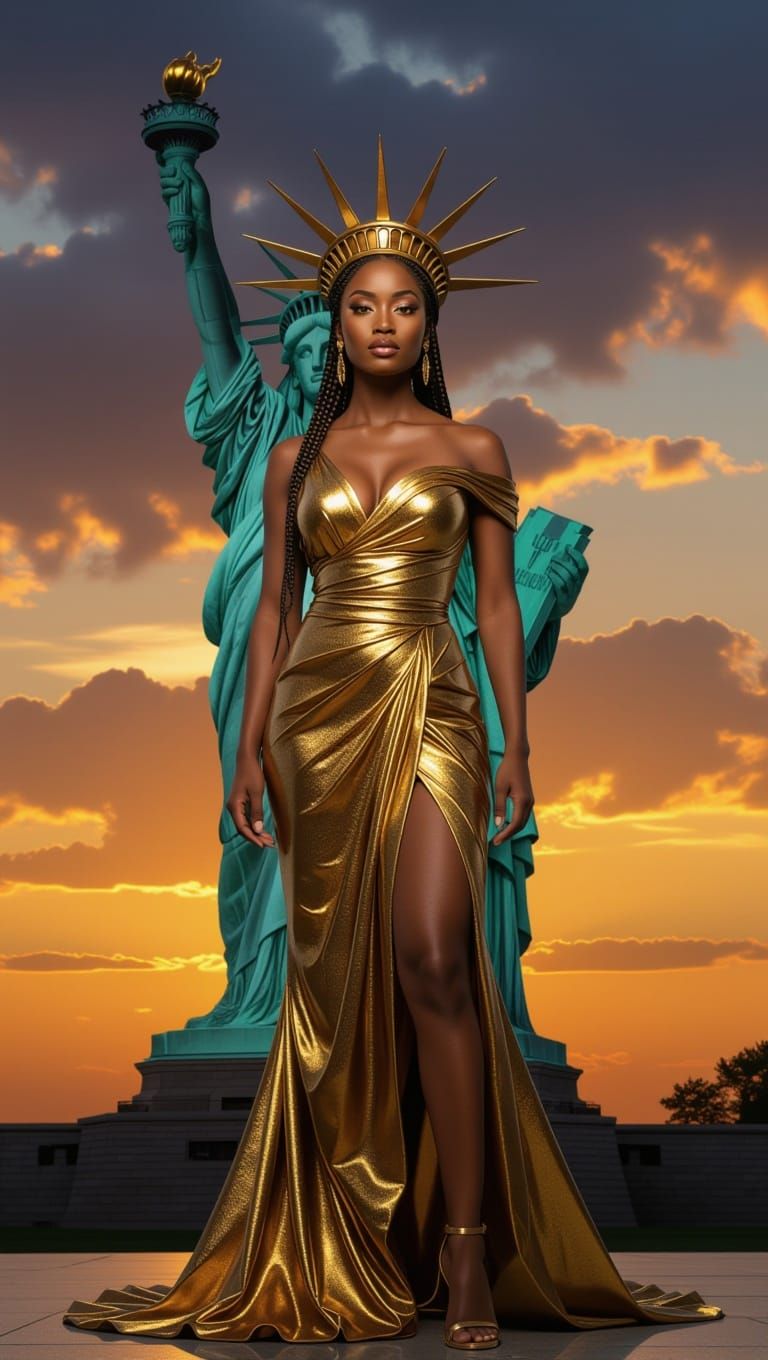 Empowered Woman Reimagines Liberty in Afrofuturist Style