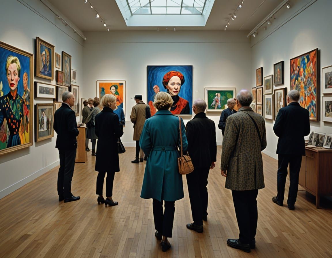 Vibrant Art Gallery Scene in Pop Art Style