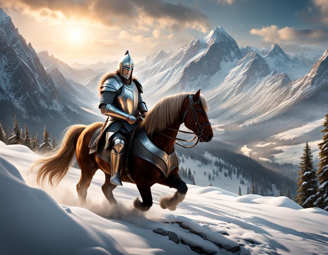 Epic Knight vs Barbarian Battle on Snowy Mountain