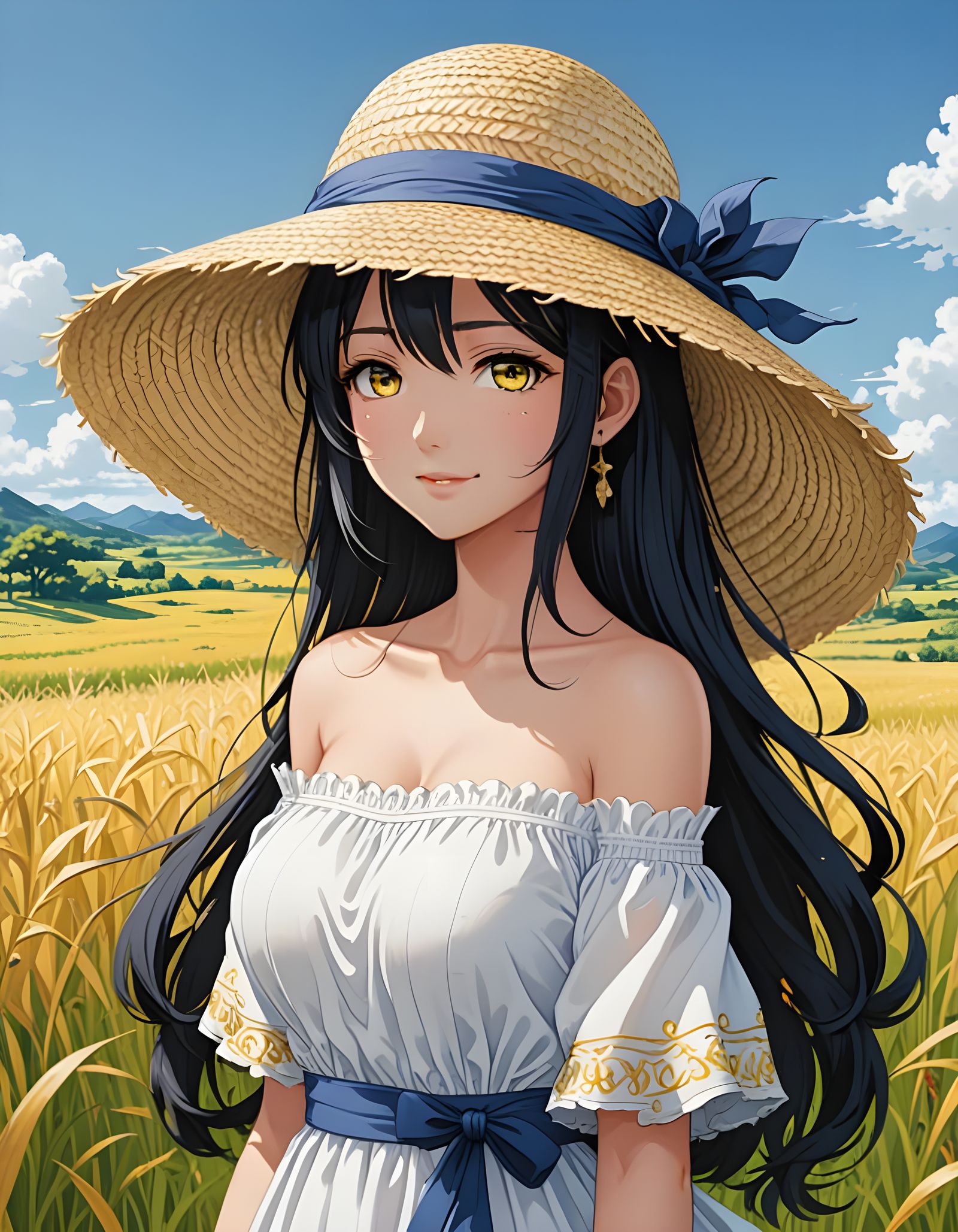 Woman with Yellow Eyes in Anime Style